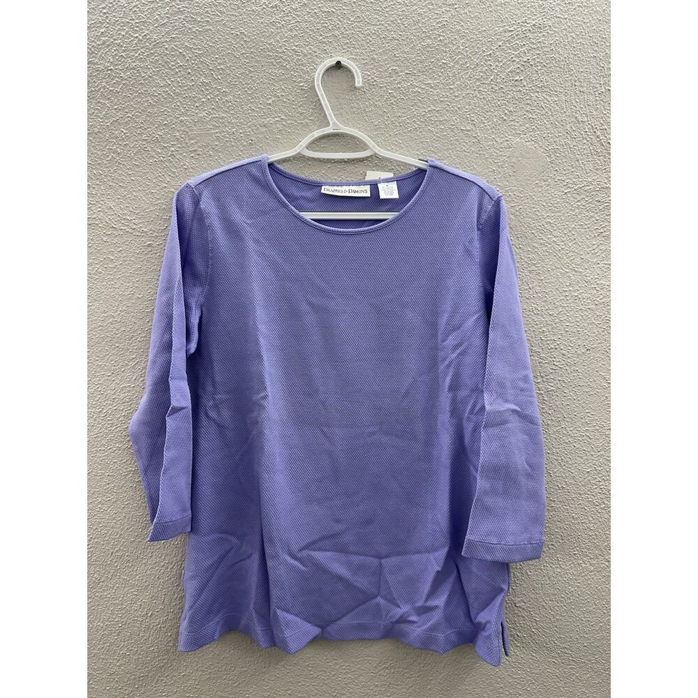 Drapers & Damons Womens Shirt Size Medium Purple Hydrangea 3/4 Sleeve NWTs